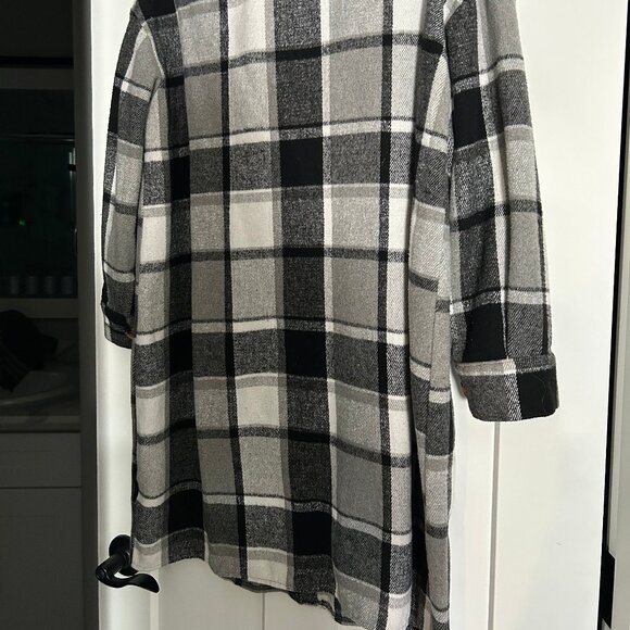 SHEIN, FLANNEL COAT, LG/EXLG BLK, GREY WHT - Picture 2 of 3